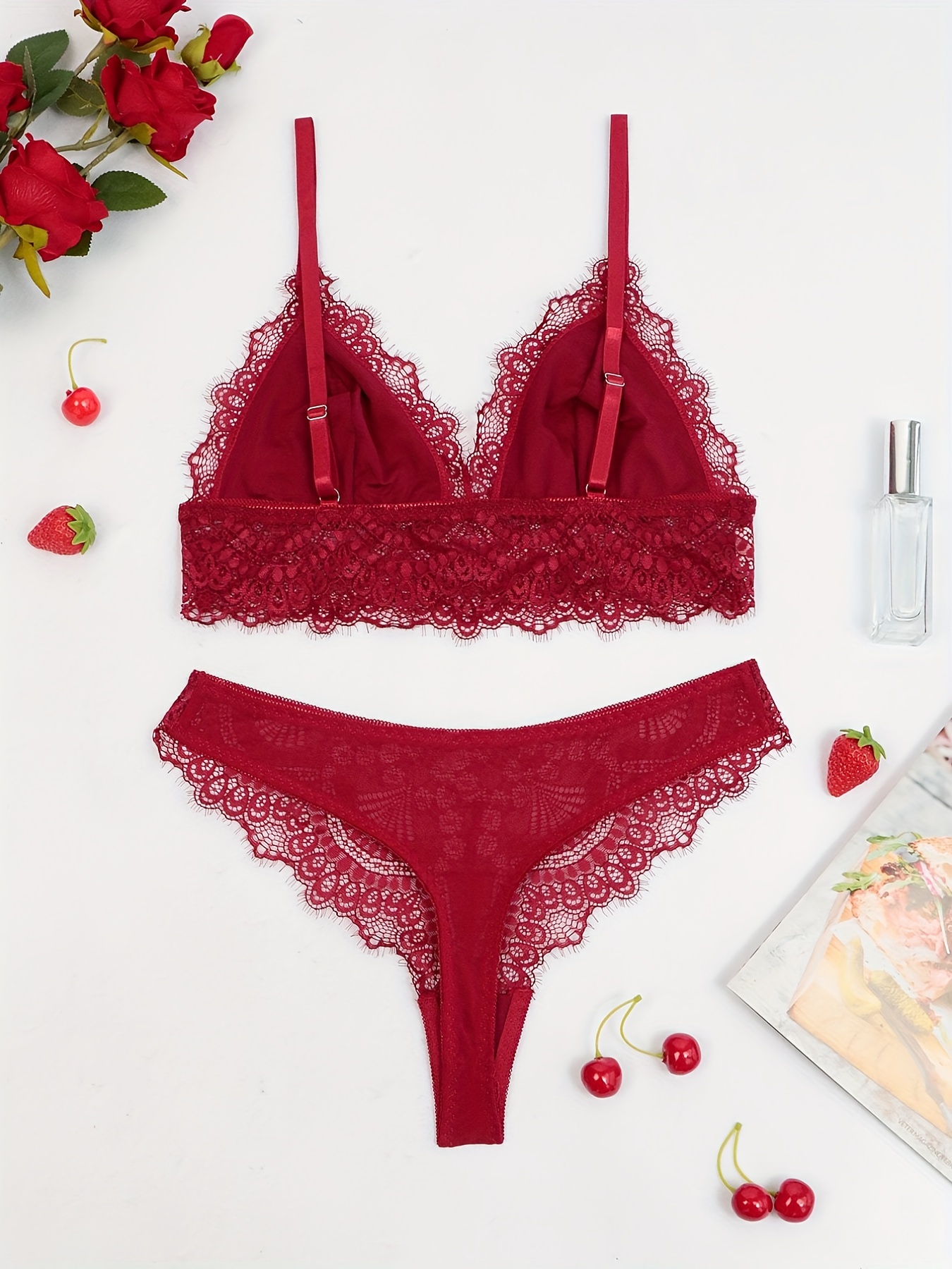 Hot Floral Lace Lingerie Set Mesh Wireless Bra Thong Women's - Temu