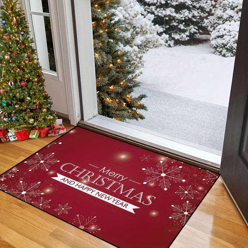 Front Door Mat Non-slip Absorbent Indoor Doormat, Small Entrance Rug Merry  Christmas Plaid Xmas Tree and Snowflake Vintage Wooden Board Doormats Entry