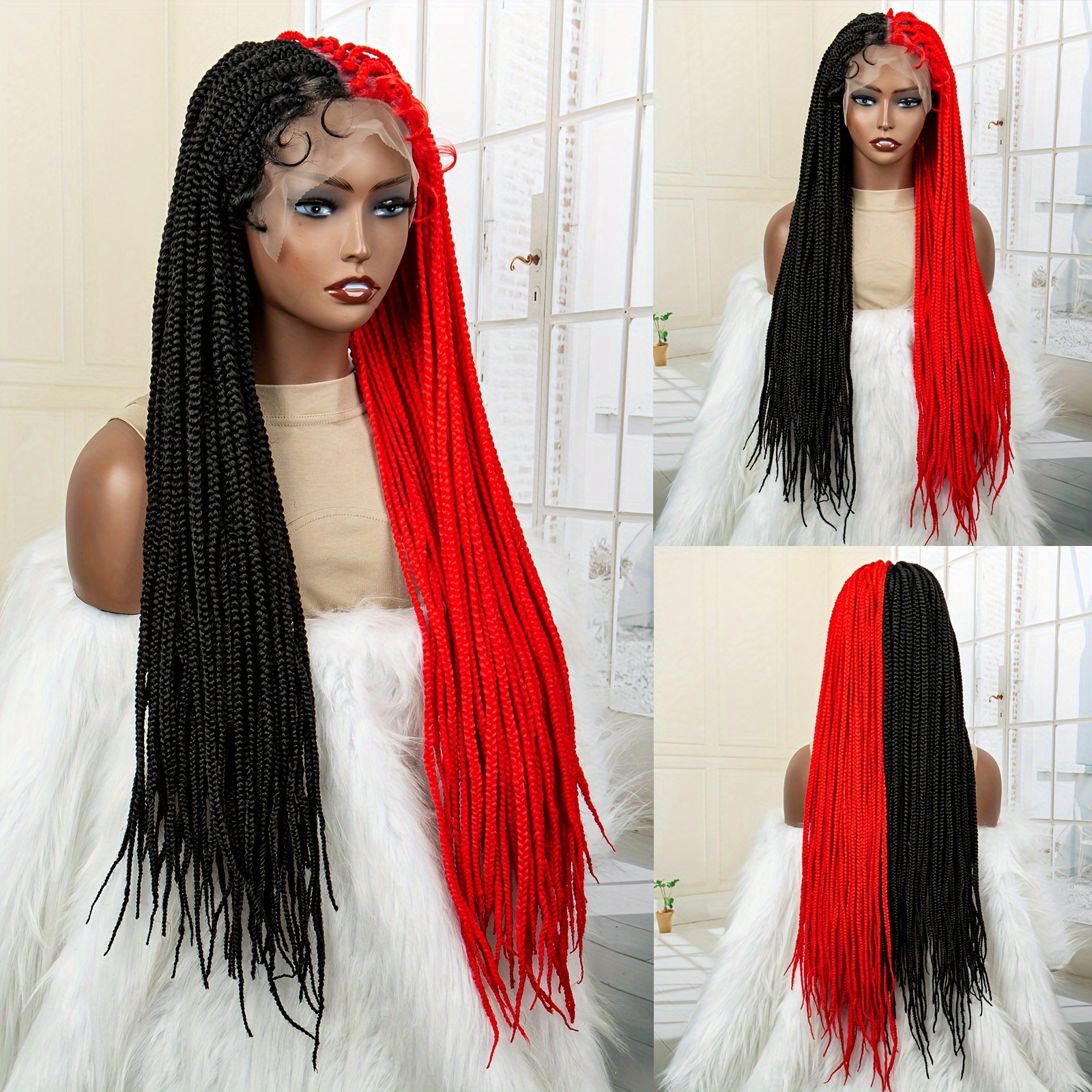 9*6 Christmas Braided Wigs Box Braids With Curly Ends Ombre - Temu