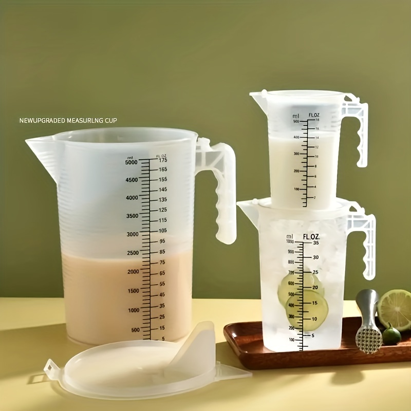 Vaso medidor, vaso medidor, taza grande de cristal con asa y tapa, taza  graduada transparente para cocina, restaurante (01)