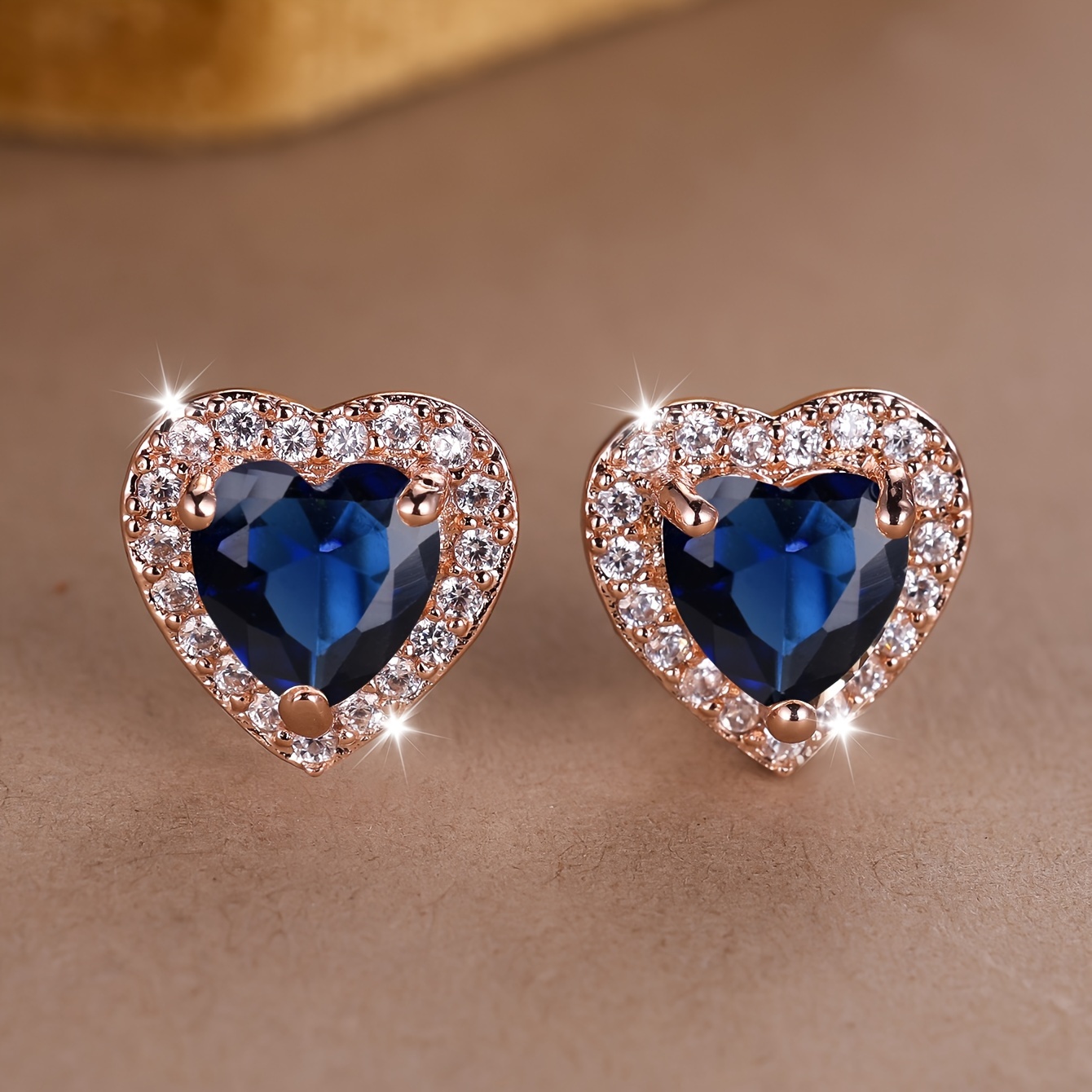 Rose Golden Stud Earrings Multicolor Love Heart Shaped zirconia