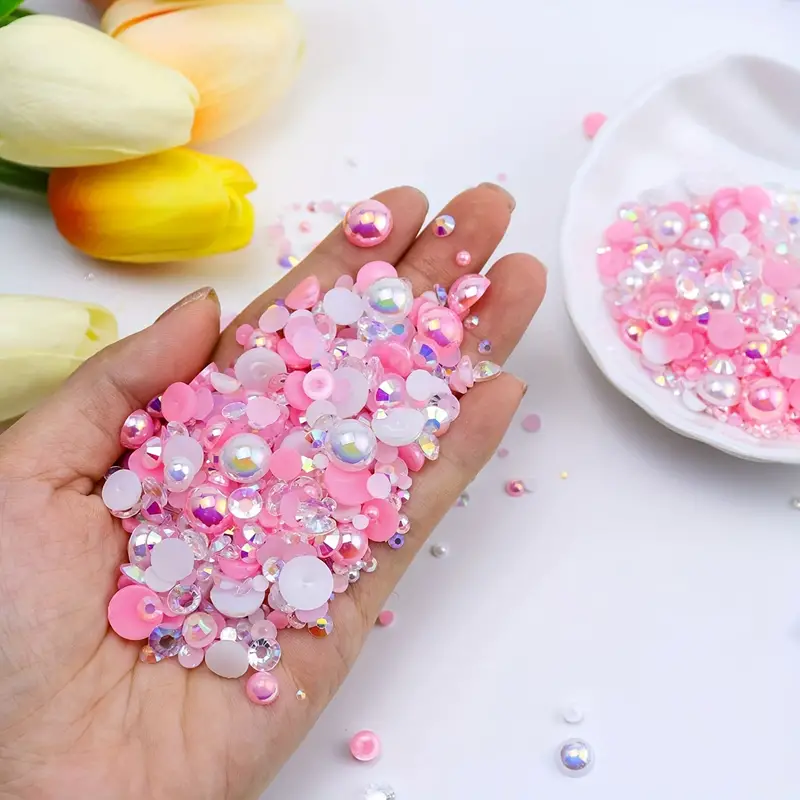  5800Pcs Half Pearls for Crafts, Flatback Pearls for Artwork  Making, DIY Rhinestones Accessory Nail Art, Jewels Flat Back Craft Pearls  for Artist Creative - Red : Beauty & Personal Care