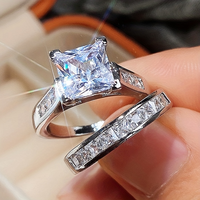 Women Big Zircon Ring Set Girl Cute Crystal Rings Engagement Wedding  Jewelry 1Pc