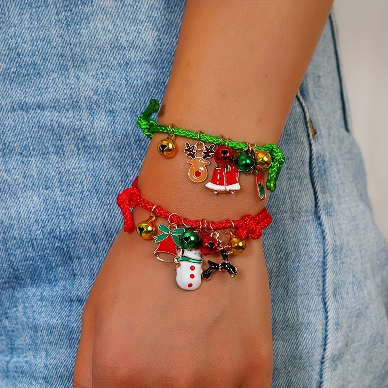 Cute Red Green Beads Santa Claus Snowman Bell Pendant Beaded - Temu