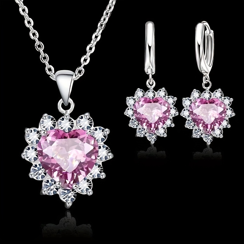 

Elegant 3pcs Heart-shaped Jewelry Set For Women - Silvery Plated Necklace & Earrings, Resin , Alloy - Perfect Romantic Gift,valentine's Day