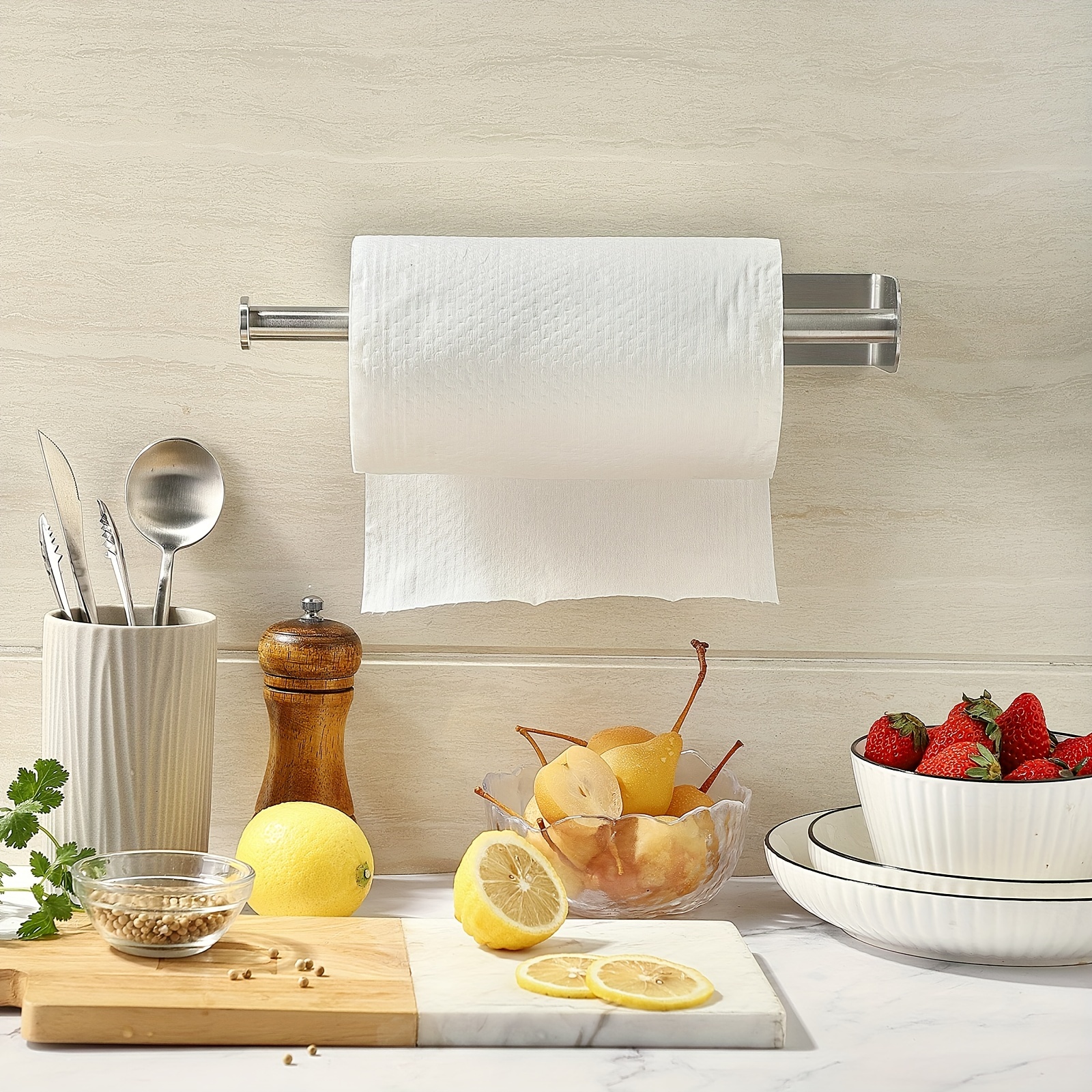 Paper Towel Holder Wall Mount for Kitchen, Self-Adhesive Paper