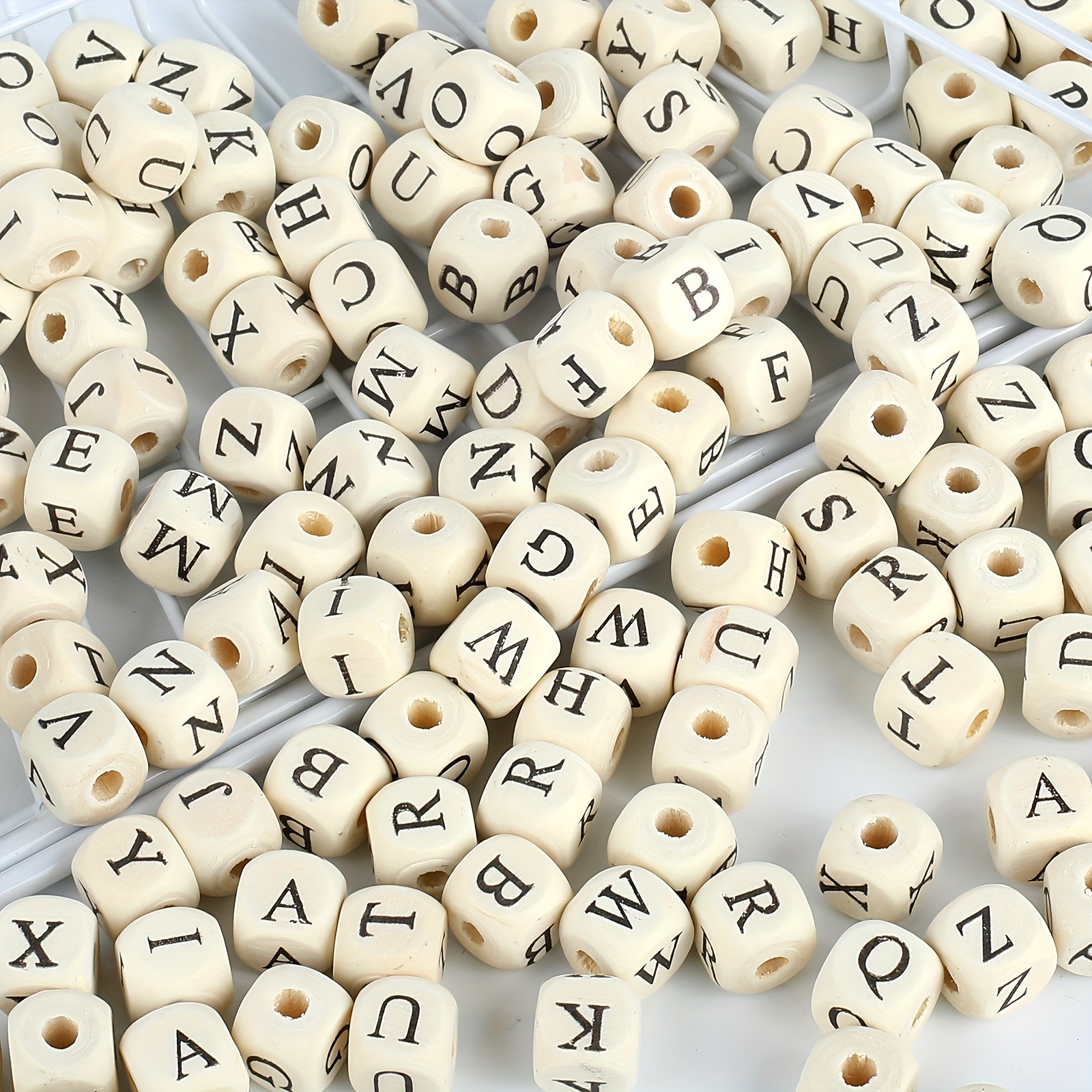 52Pcs Alphabet Wooden Beads 12mm Square Wooden Beads AZ Wooden Alphabet  Beads Letter Beads Loose Beads for Jewelry Making and DIY Crafts