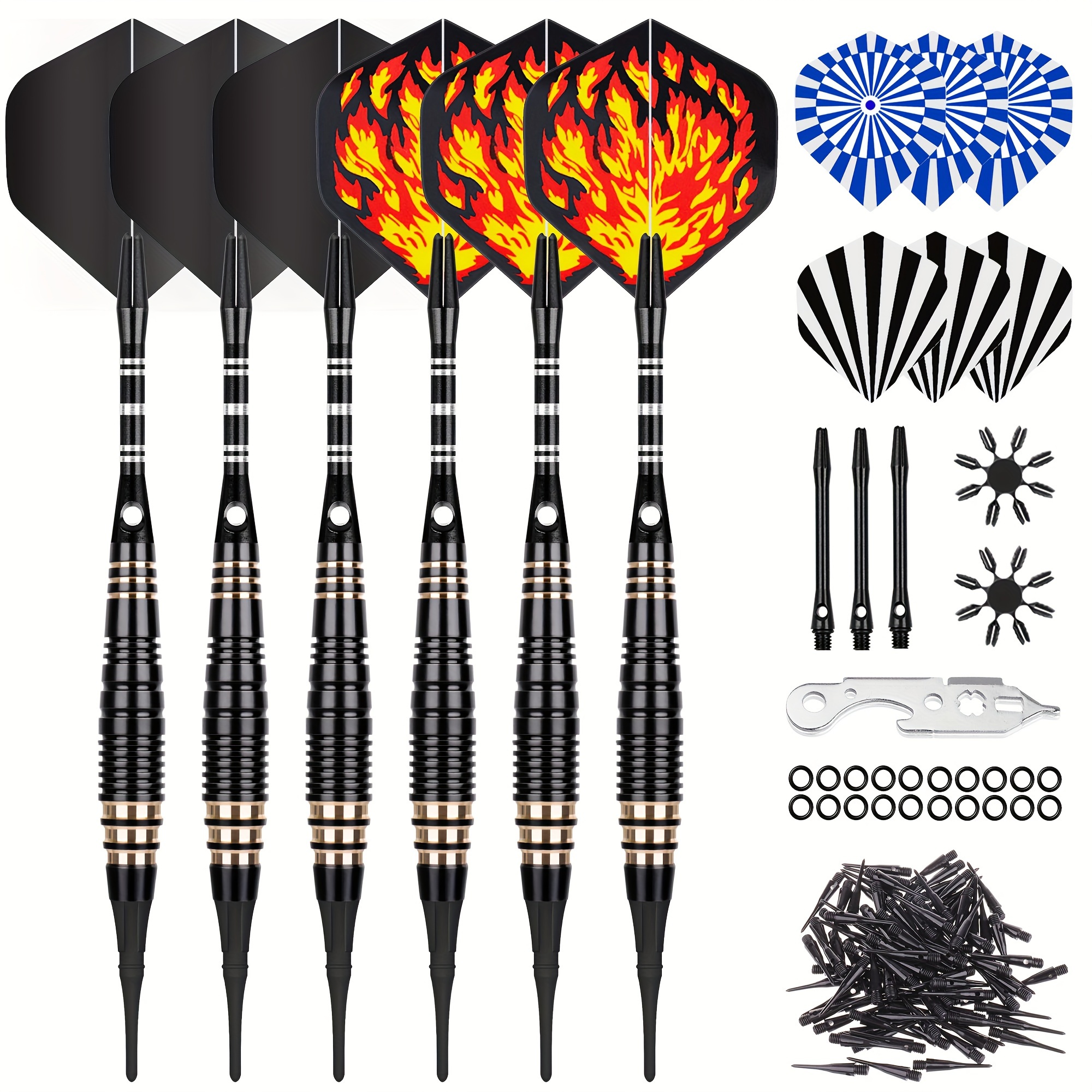 TEMU 6pcs Cyeelife Soft Dart Set - Flame Design In Red/black, Copper/aluminum Alloy, With Storage Case - All Skill Levels, Cyeelife