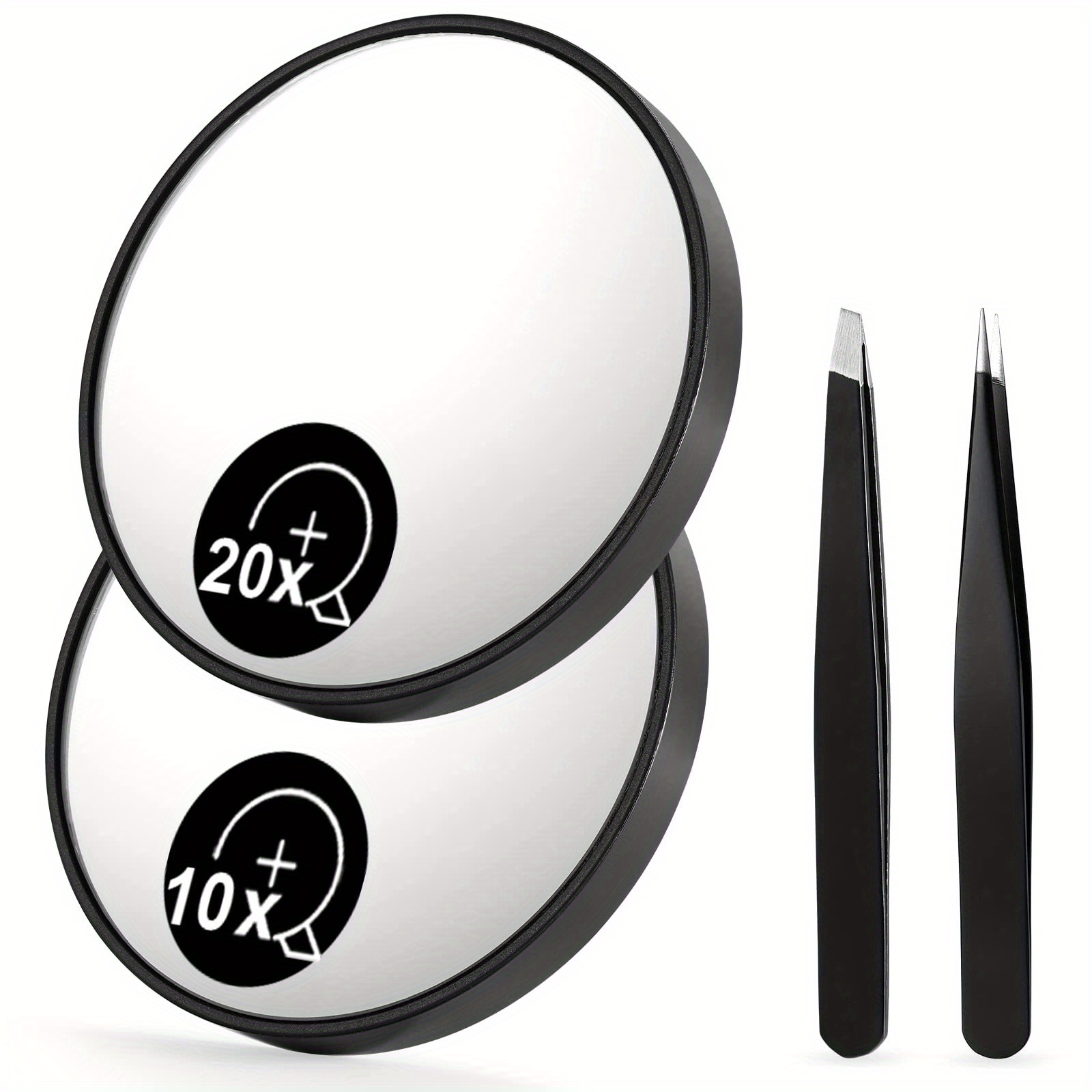 Espejo de aumento 20x, espejo de mano de maquillaje redondo de 3.5 pulgadas  con dos ventosas, para aplicación, pinzas, eliminación de puntos negros