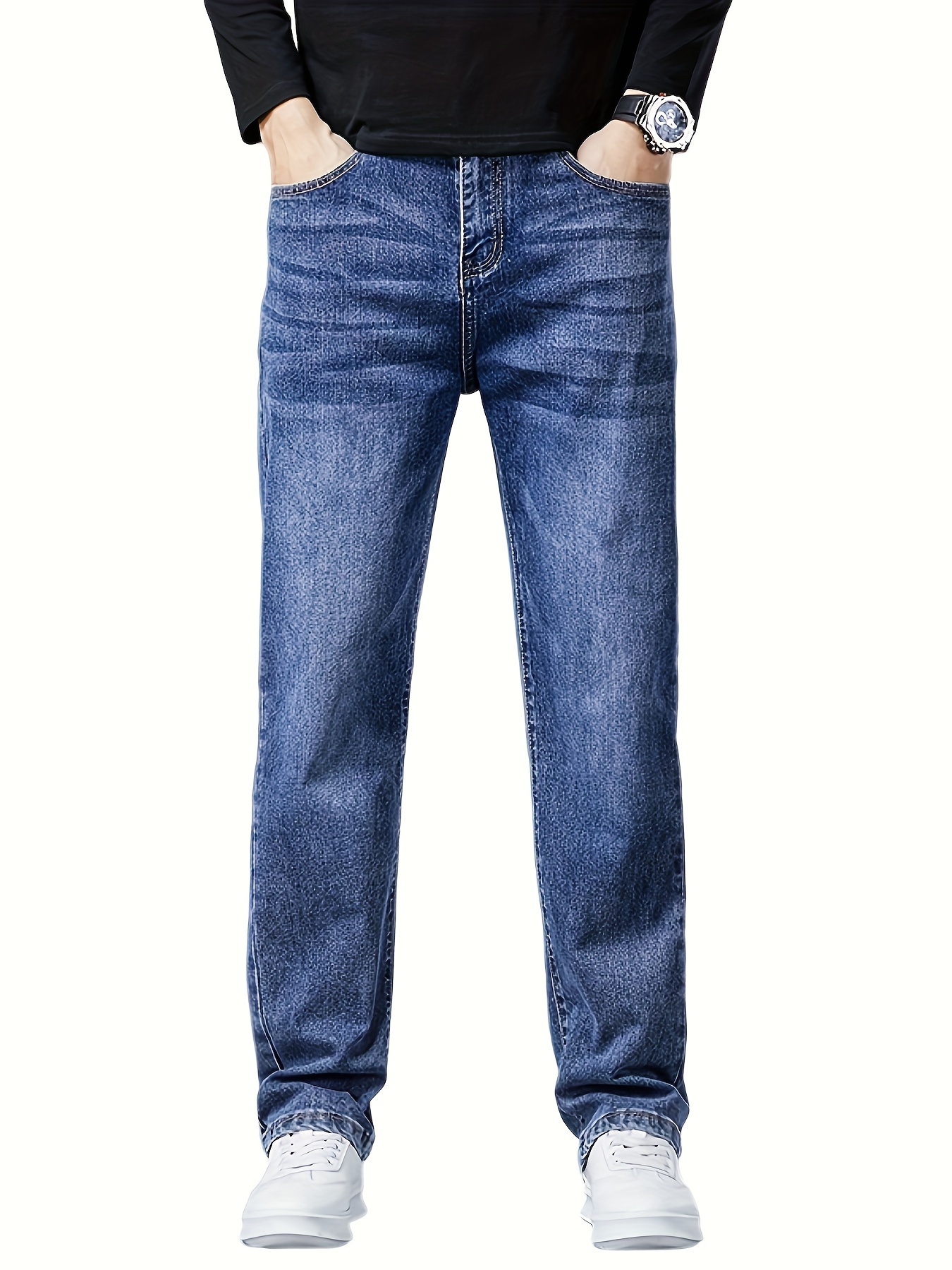 Pantalones Vaqueros Rectos Para Hombre, Estilo Callejero Casual, Pantalones  De Mezclilla Desgastados