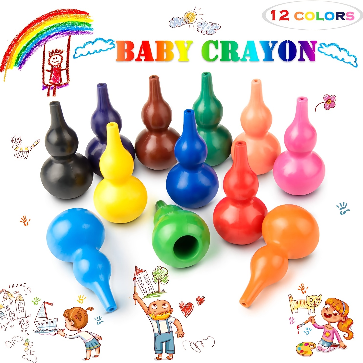 Finger Crayons for Toddlers Palm Grip 16 Colors Baby Crayons