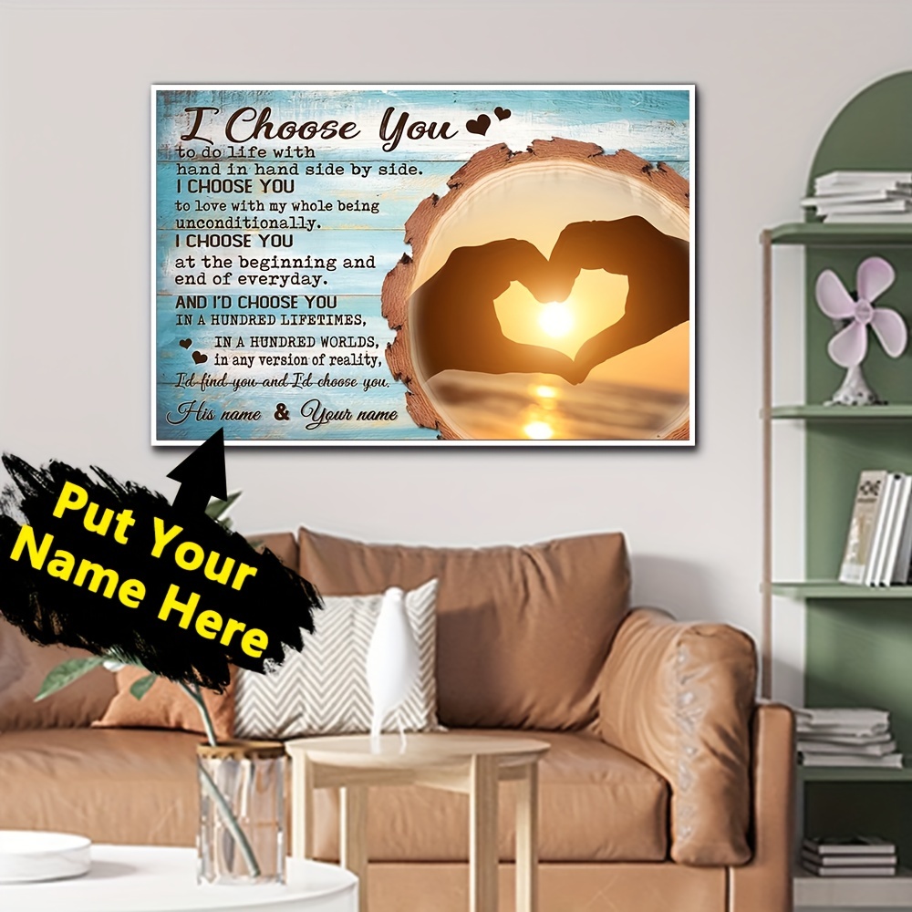 1 póster con nombre personalizado, póster personalizado en lienzo con  diseño de amor para decoración del hogar, impresiones en lienzo  conmemorativas e