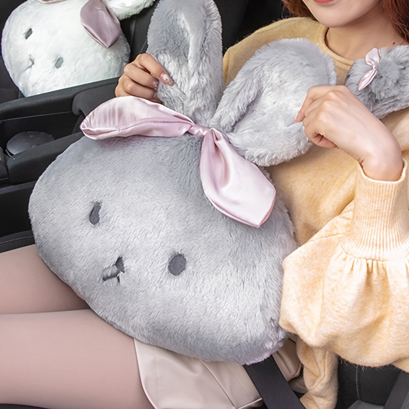 1pc Cute Bunny Shape Car Headrest Pillow Neck Pillow Lumbar