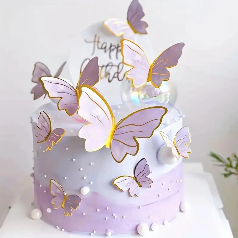 10 peças, decoração de bolo de borboleta de papel de simulação de