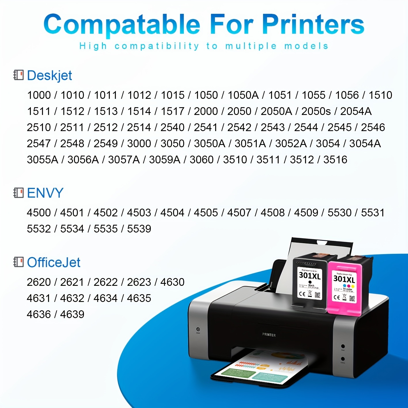 Compatible for HP 301 301XL Ink Cartridges for HP 301 Deskjet 1000 1010  1011 2050 2050a 2054a 3050 3054 3060 Envy 4500 4501 4502 Officejet 4630  4631