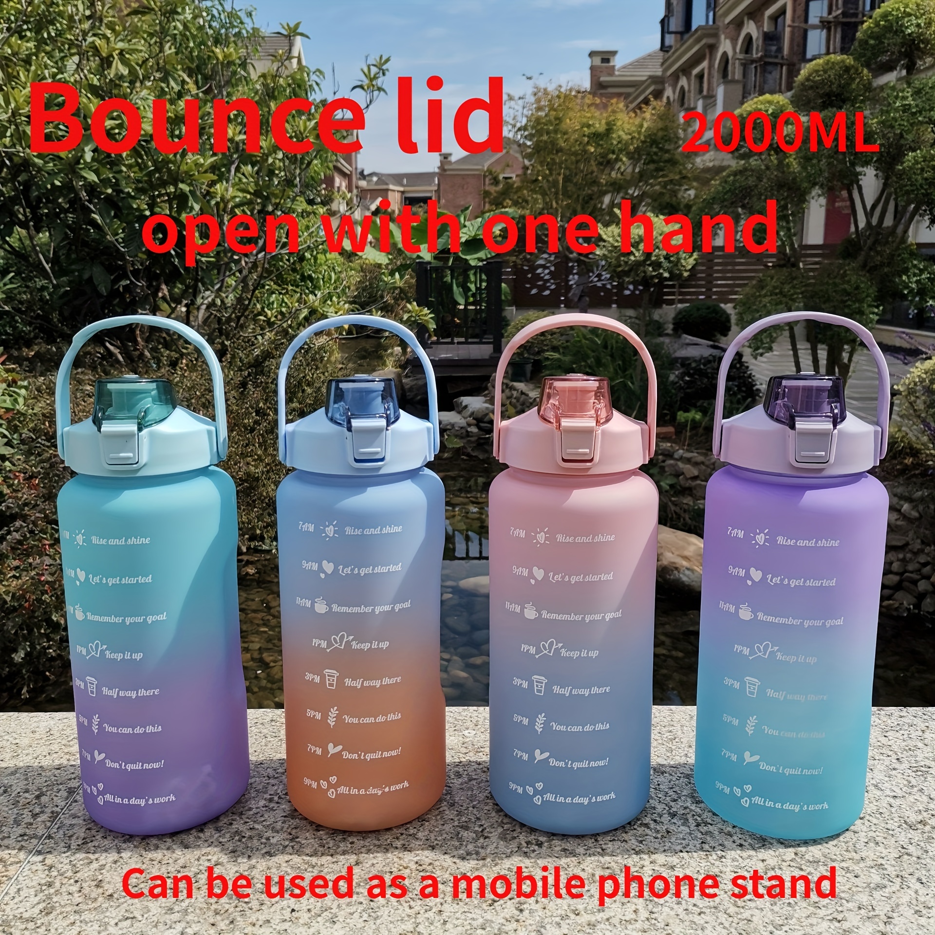 Gradient Water Bottle With Straw And Handle Portable Plastic - Temu