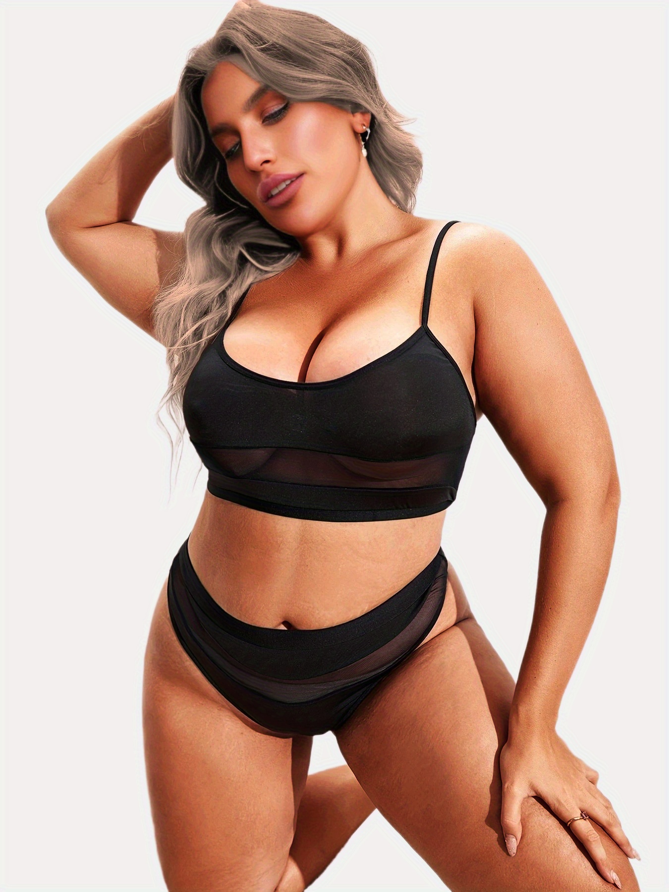 Plus Size Sexy Lingerie Set Women's Plus Contrast Mesh Semi - Temu