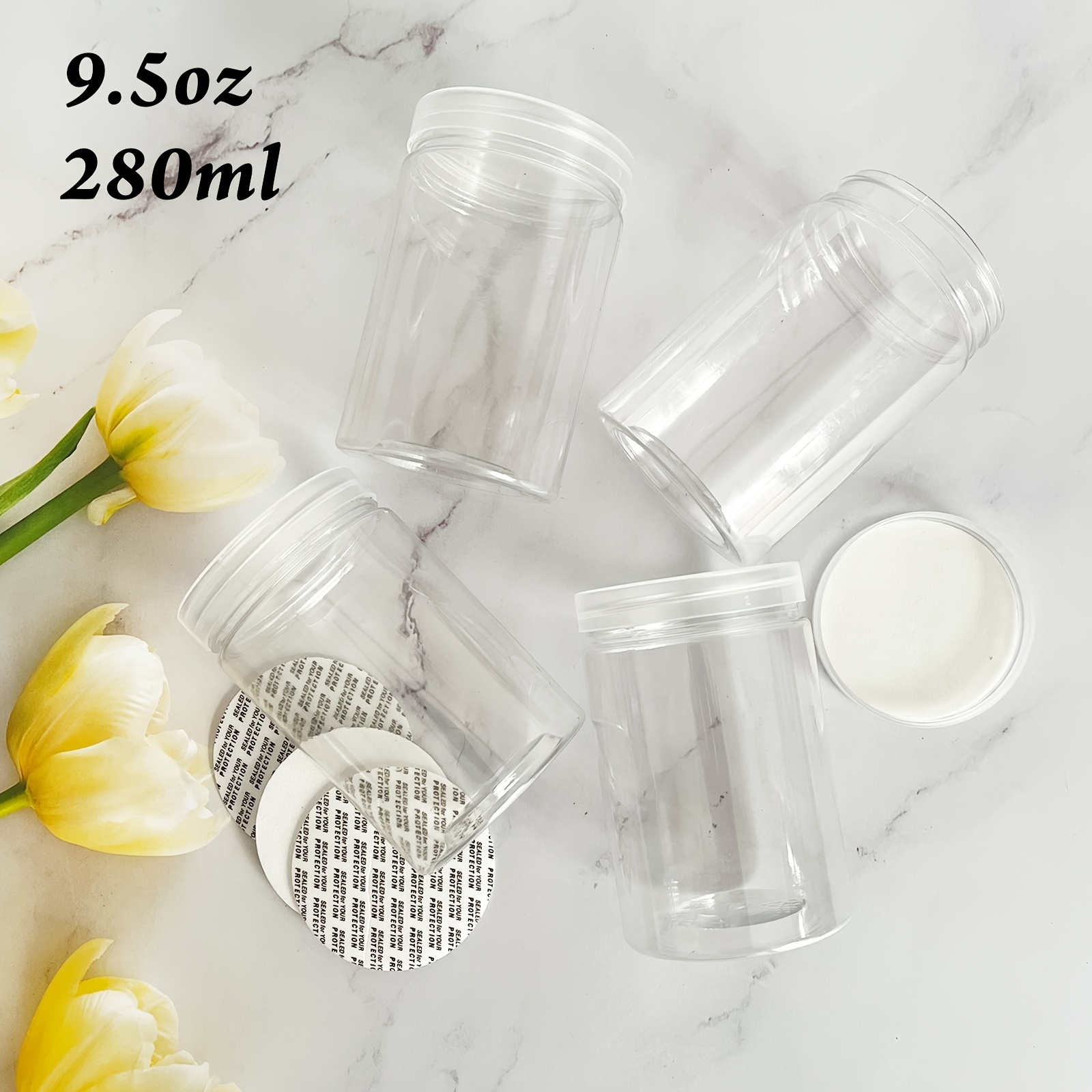 empty clear plastic slime jars refillable