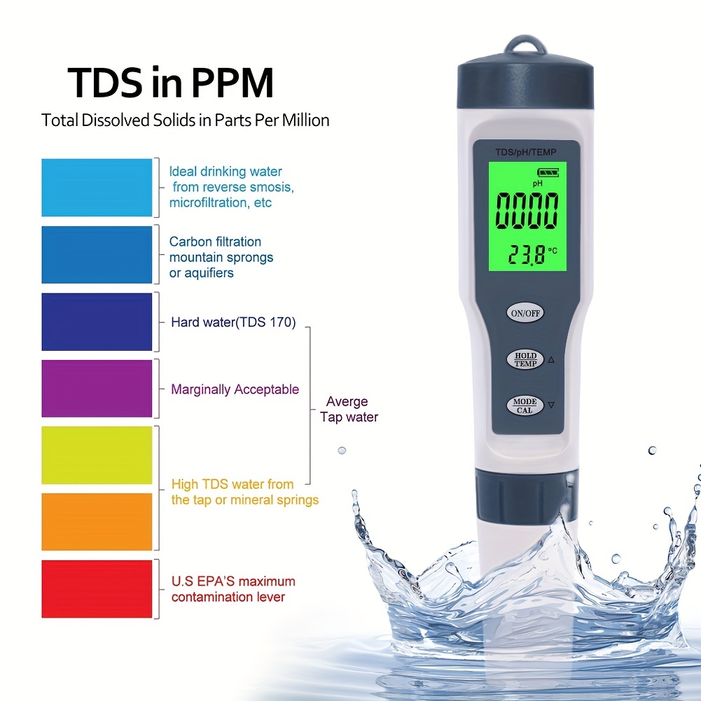 Medidor de pH digital de agua, 0.01 bolígrafo de alta precisión de calidad  de agua con rango de medición de pH 0-14 para agua potable, planta, piscina