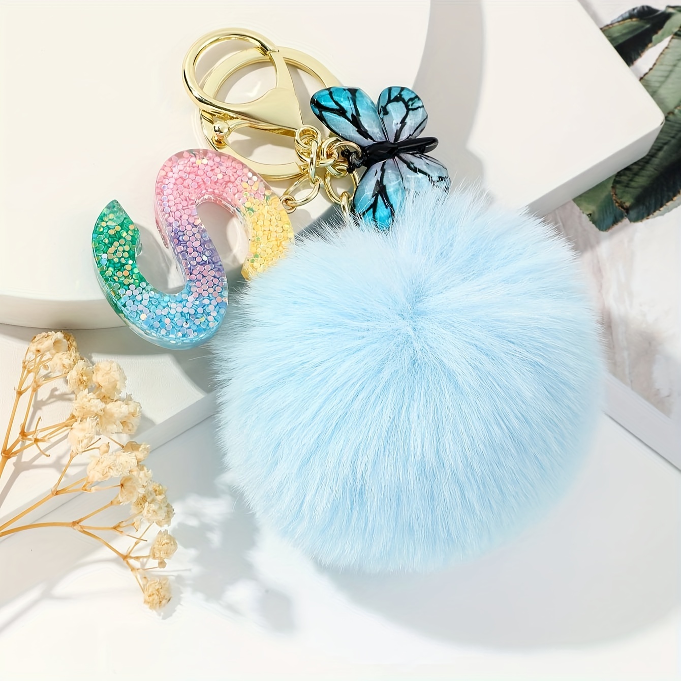 Accessories, Pom Pom Keychain With Letter A