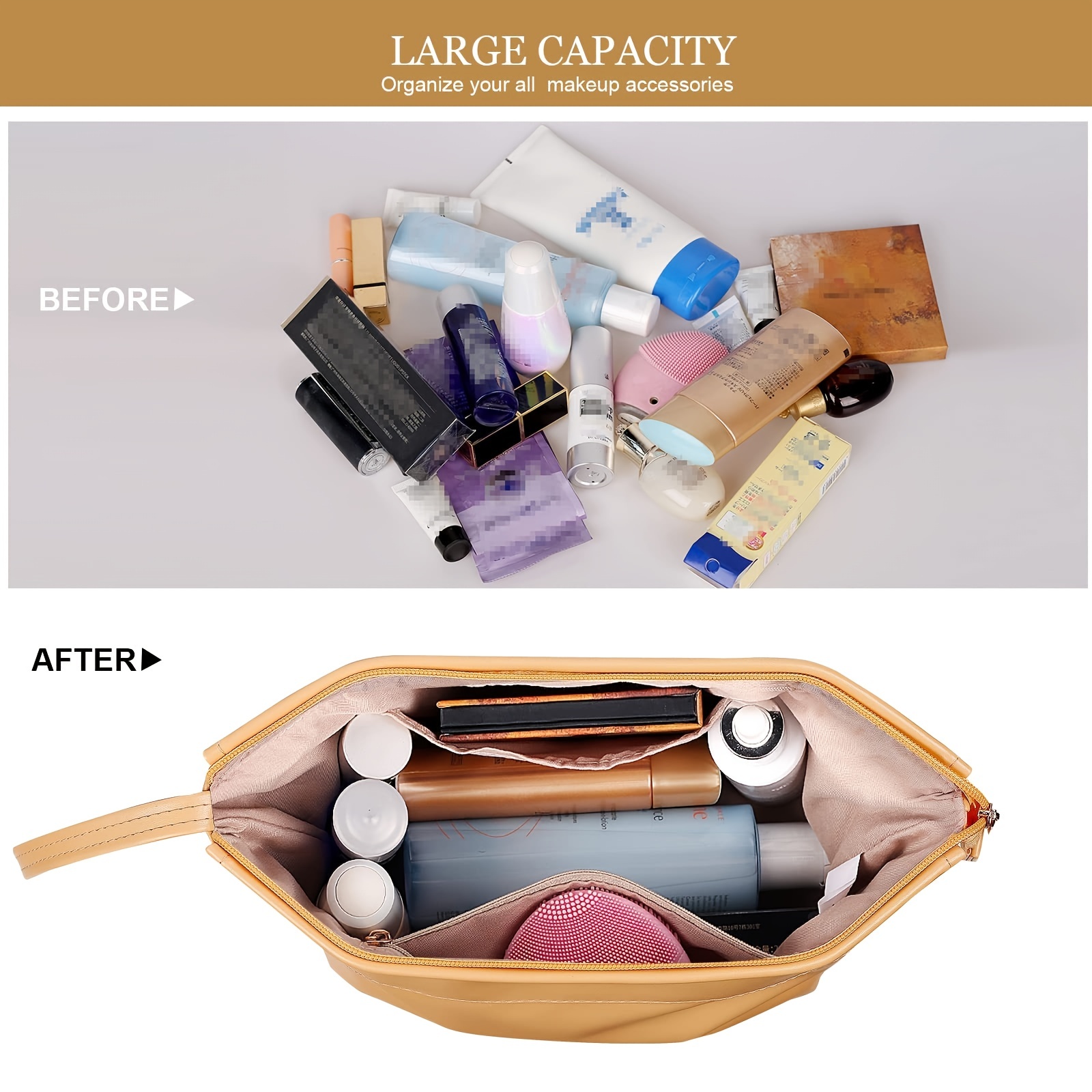 Portable Travel Cosmetic Bag Makeup Brush Storage Bag Womens Zipper Toiletry  Bag Travel Accessories, Shop On Temu And start Saving