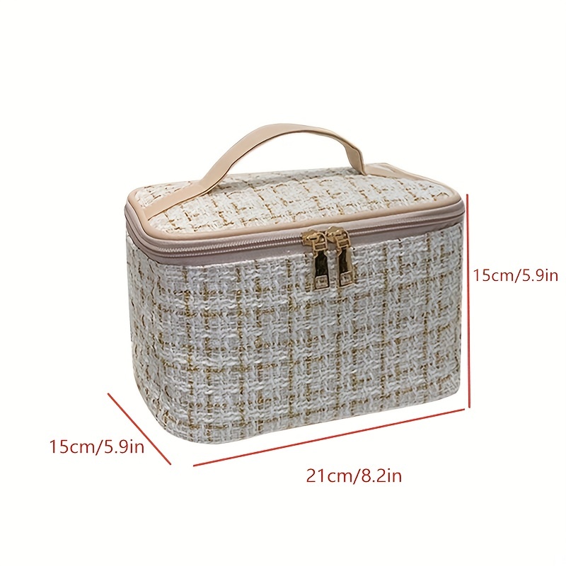 large capacity portable cosmetic bag simple makeup handbag faux leather toiletry wash bag for travel details 2