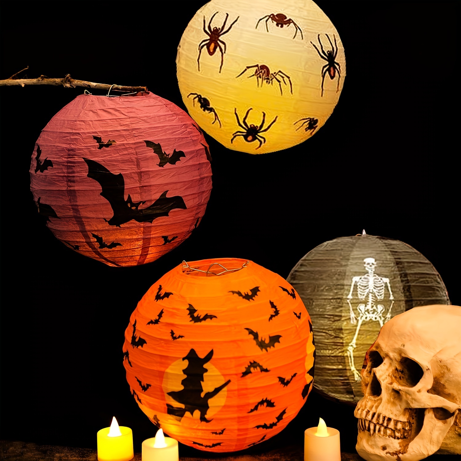 Halloween Hanging Paper Lanterns With Led Lights Bats - Temu