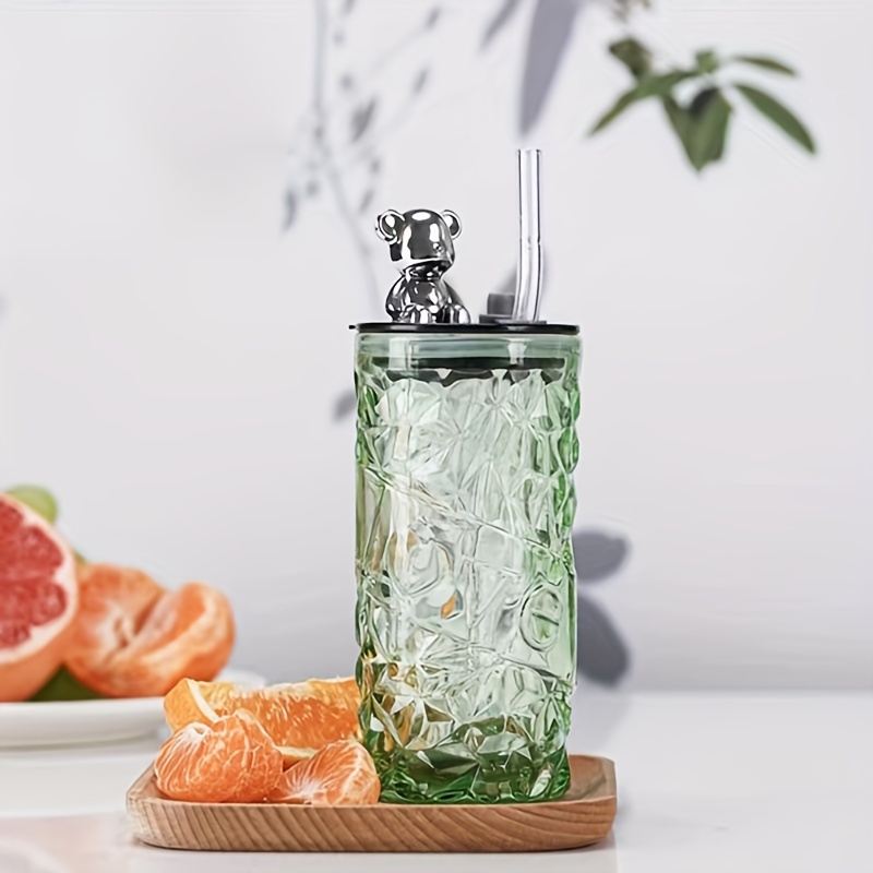 Bear Tumbler With Lid, High Temperature Resistant High-value Transparent Glass  Water Cup, Household Straw Glass Cup - Temu