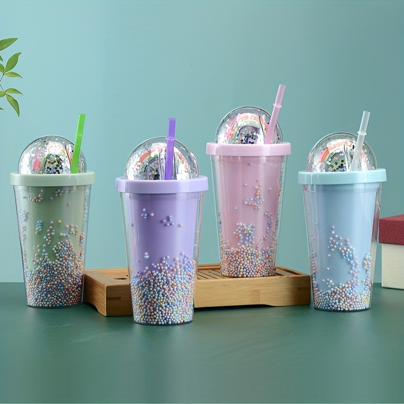 400/500ml Straw Cup Water Bottle cup with straw Durable Flash Powder Shiny  Cold Cup Straw