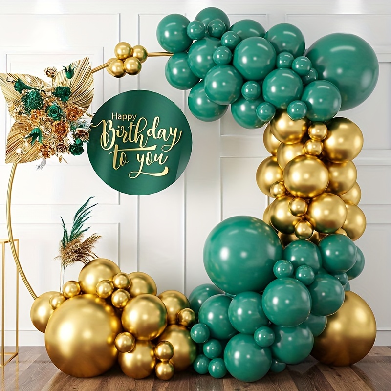 Decoraciones de fiesta de cumpleaños verdes con pancarta plateada de feliz  cumpleaños, globos blancos, verdes y plateados, globo verde esmeralda