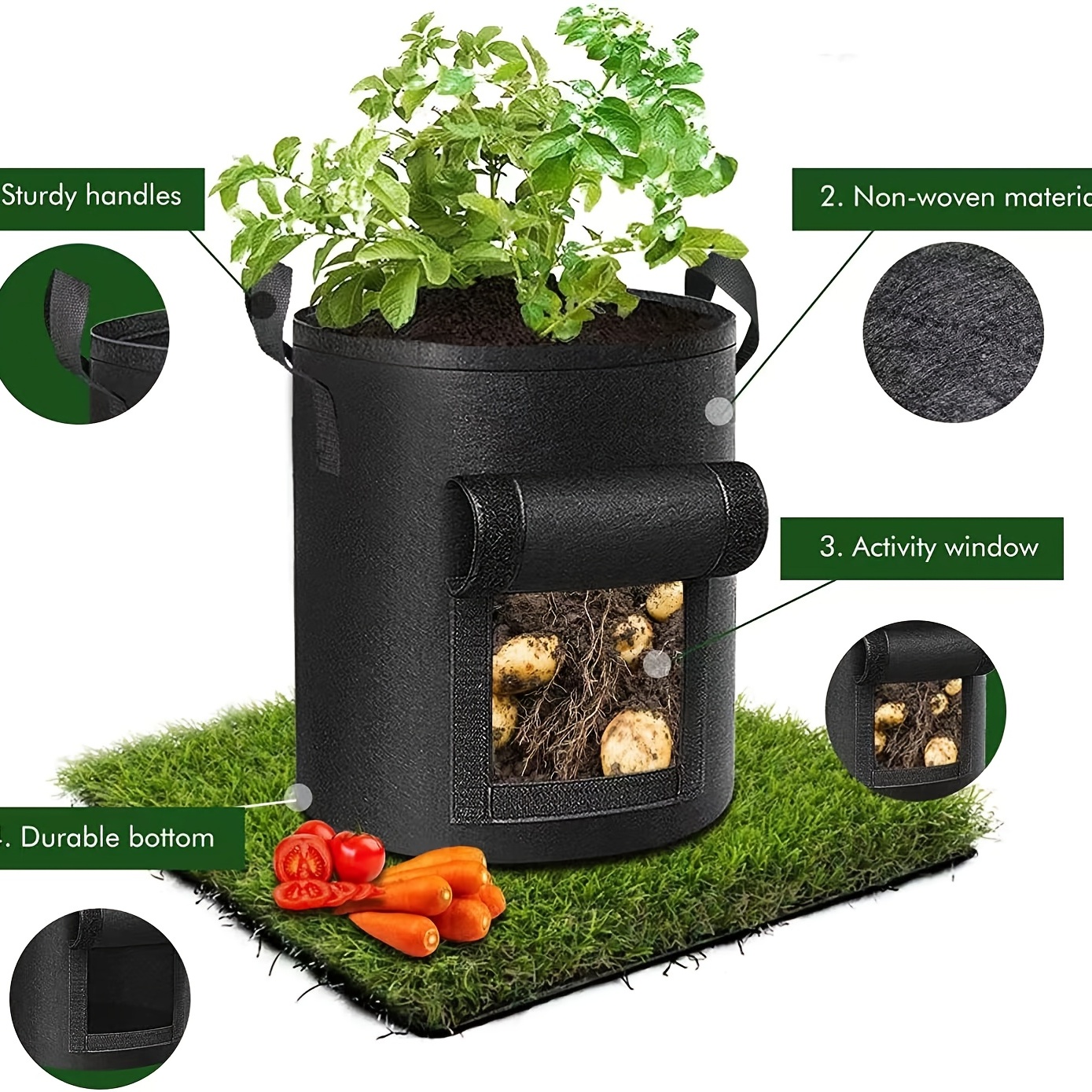Potato Grow Bags, Garden Planting Growing Bag With Flap, Double Layer  Breathable Non-woven Cloth For Potatoes Planter Vegetable Tomato Mushrooms  Fabric Pots With Handles, Green, 7 Gallon / 10 Gallon - Temu