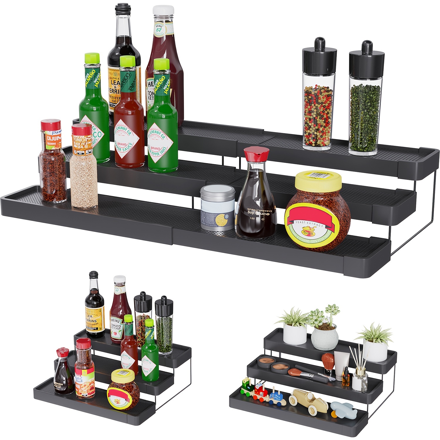 

1pc Spice Rack, Expandable Spice Storage Organizer, 3 Tiers Adjustable Cabinet Spice Organizer, For Cabinet, Countertop, Cupboard, Pantry And Shelf, Kitchen Organizers And Storage, Kitchen Accessories