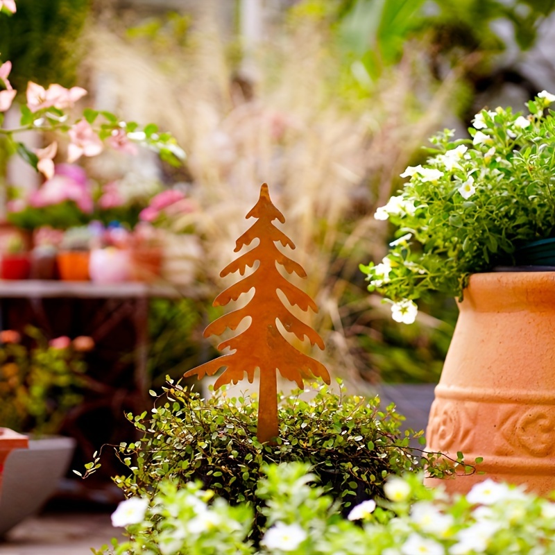 1pc Piquets De Jardin Féeriques Rouillés, Piquets De Jardin D'amour Rouillés,  Piquets De Jardin D'arbre De Sapin Froid Rouillés, Décoration D'animal  Rouillée, Décoration De Jardin En Métal Caractère Animal, Décoration De Noël