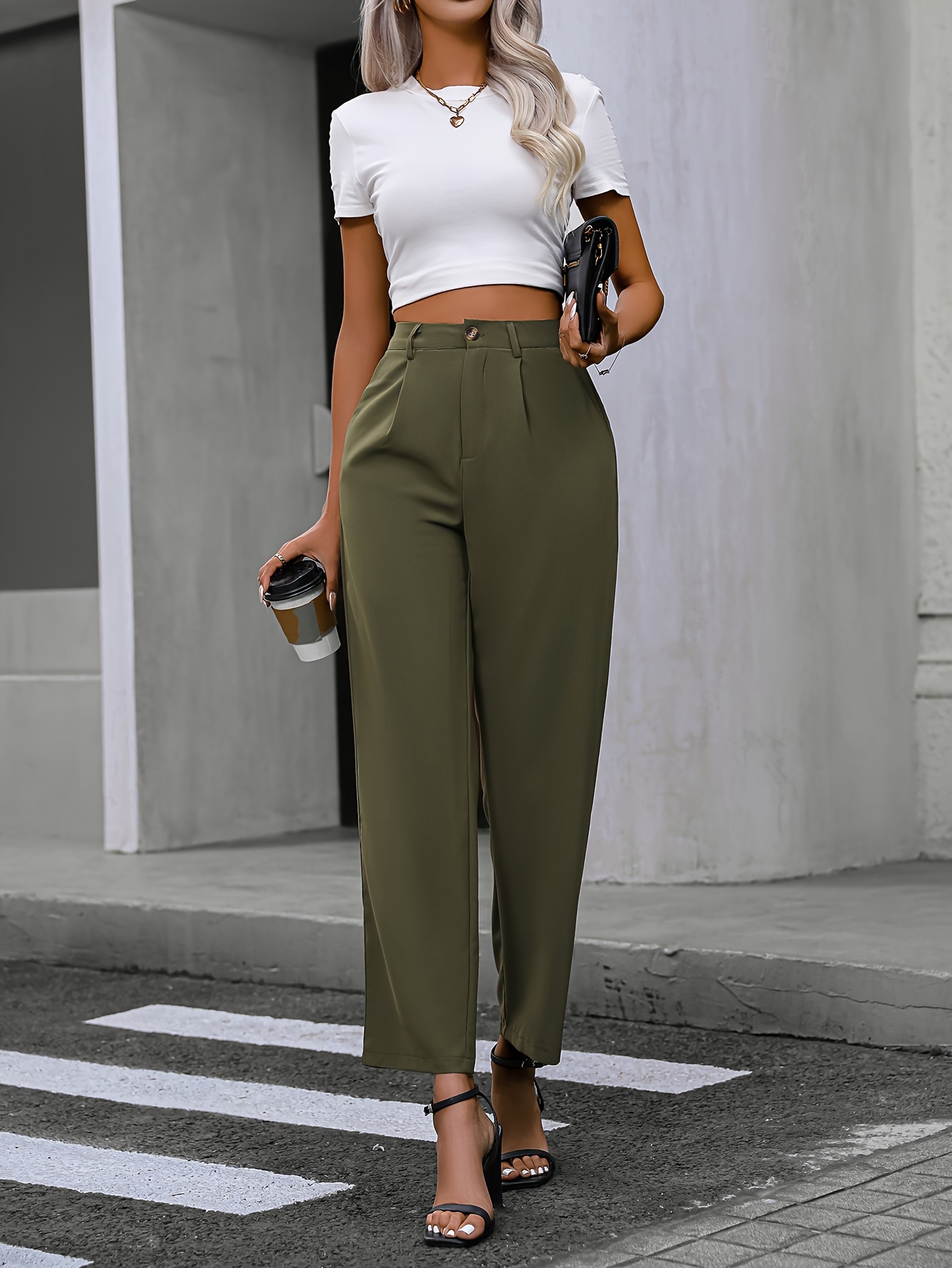 High Waist Solid Tailored Pants, Elegant Ruched Versatile Pants, Women's  Clothing