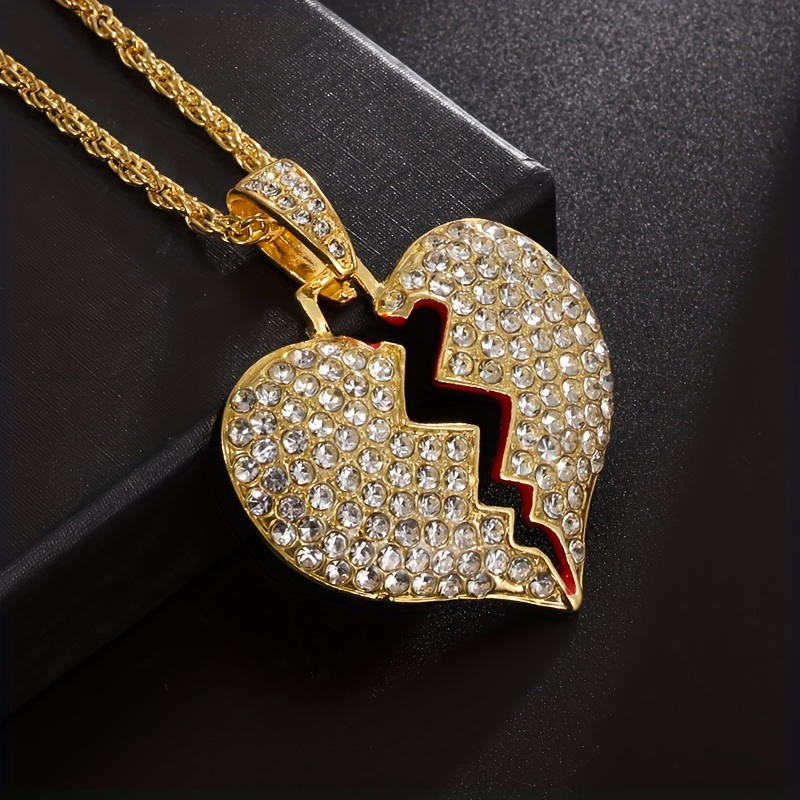 Men's Rhinestone Cracked Love No Love Pendant Hip Hop Necklace - Temu