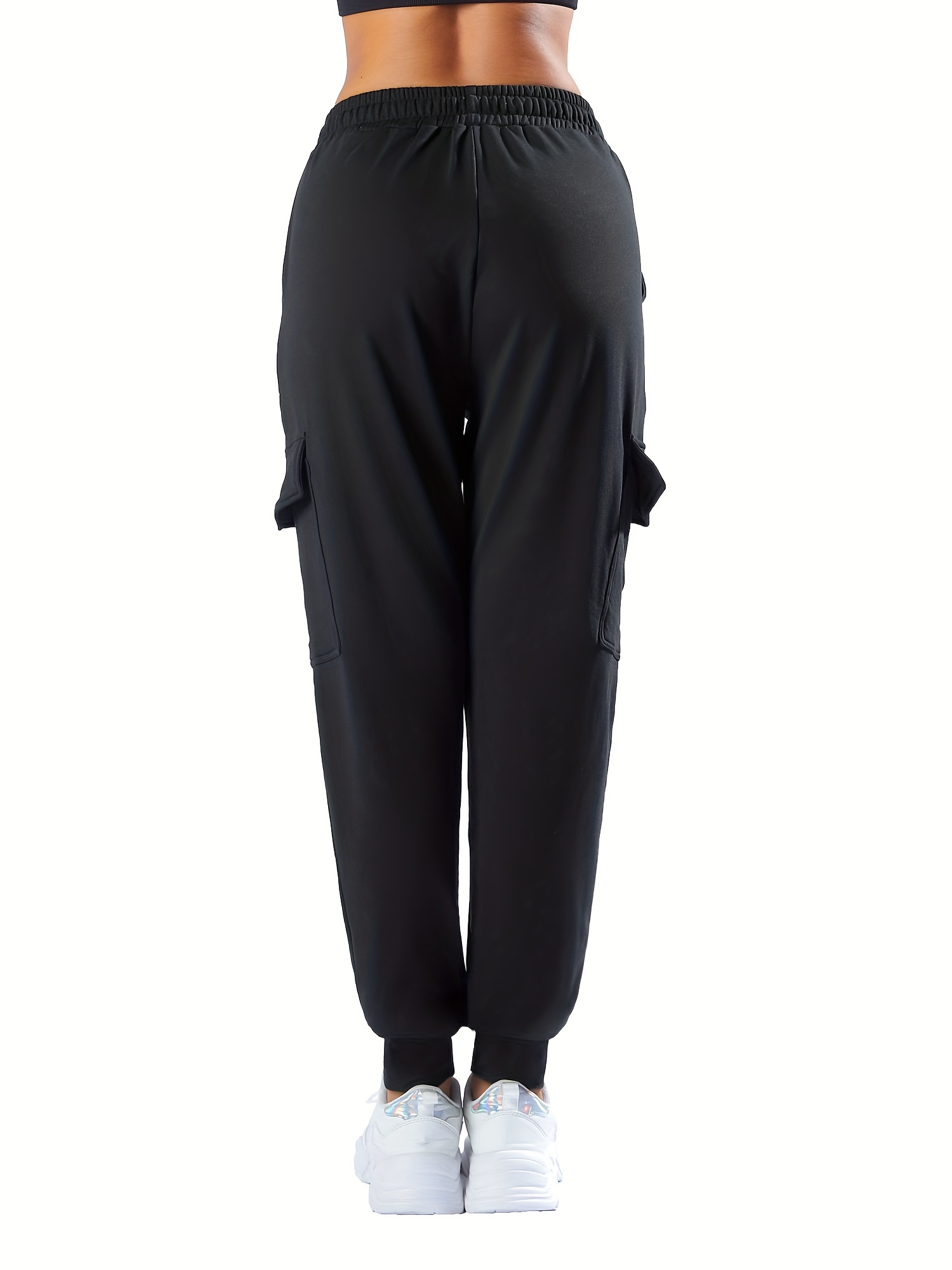 Solid Flap Pocket Jogger Cargo Pants, Casual Drawstring Waist Versatile  Pants, Women's Clothing