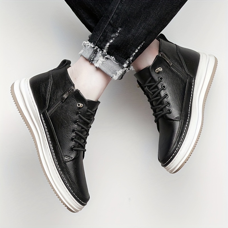 Zipper side lace up pu sneakers sale