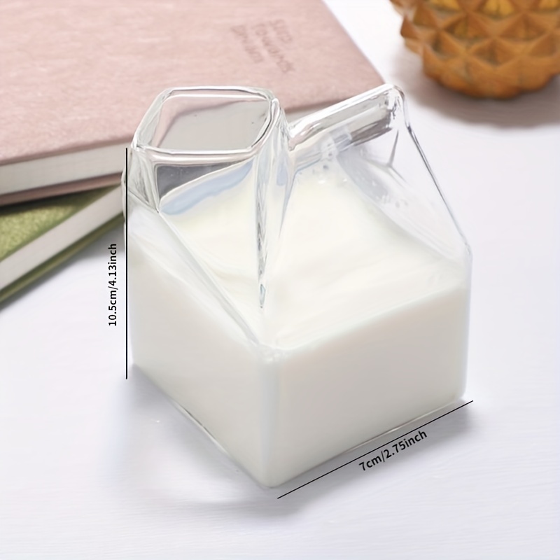 Kawaii Glass Milk Carton Cup Cute Strawberry Milk Cup Mini Creamer Pitcher  Container Microwavable 12 Oz, 1Pcs