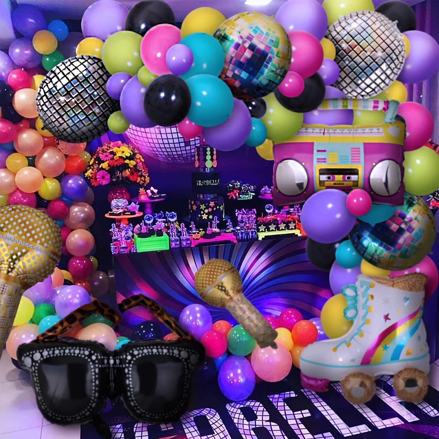 Décoration de fête disco hip hop avec toile de fond, radio Boombox, ballon  en aluminium pour fournitures de fête d'anniversaire rétro à thème des  années 80 - AliExpress