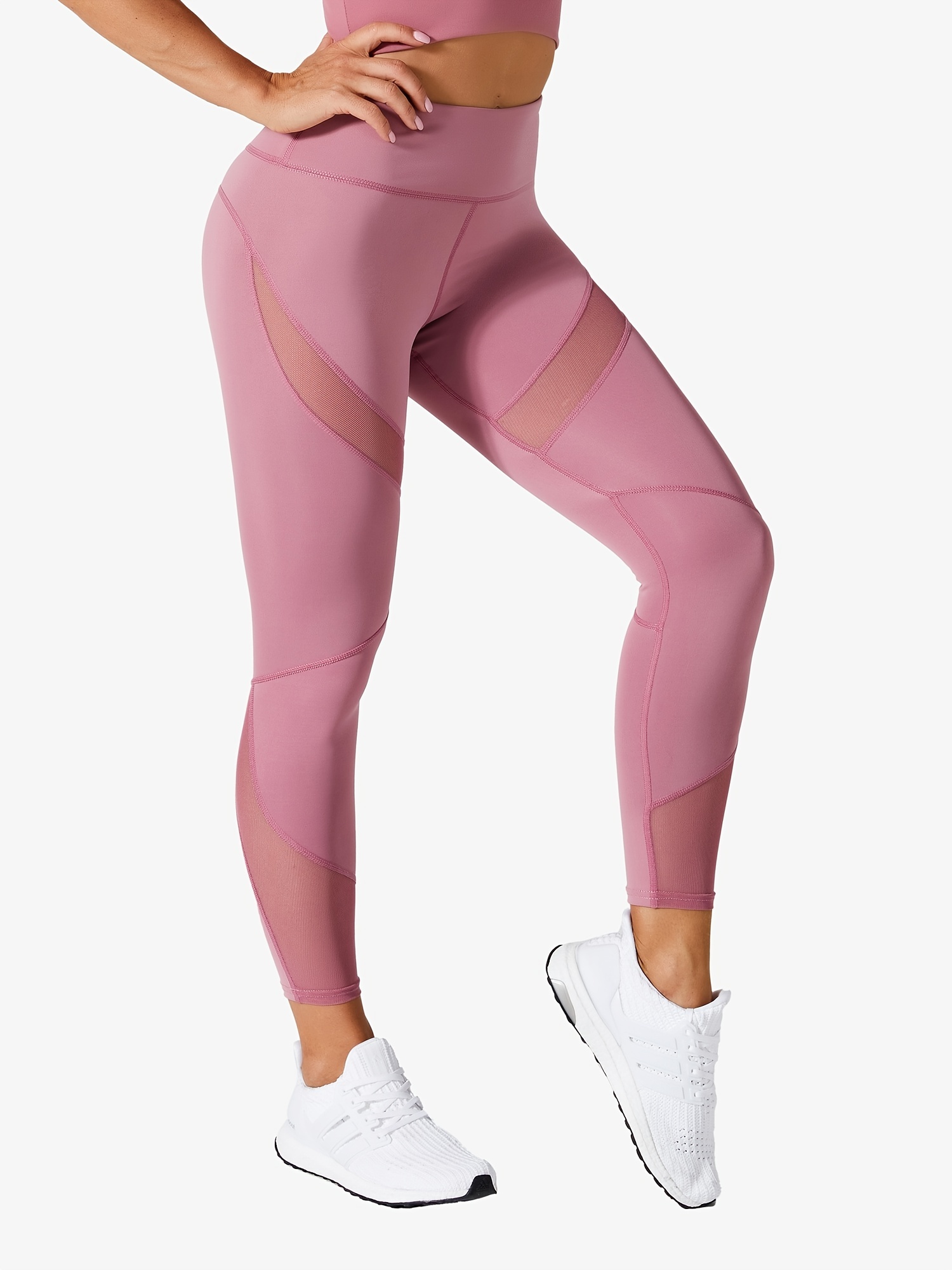Workout Yoga Mesh Cut Leggings Solid Color High Waisted - Temu