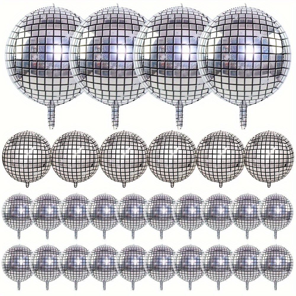 

30pcs, Disco Balloon Balloon 80s 90s Party Decoration 22" 15" 10" 4d Aluminum Movie Balloon Party Party Birthday Wedding Party, Round Metal Silvery