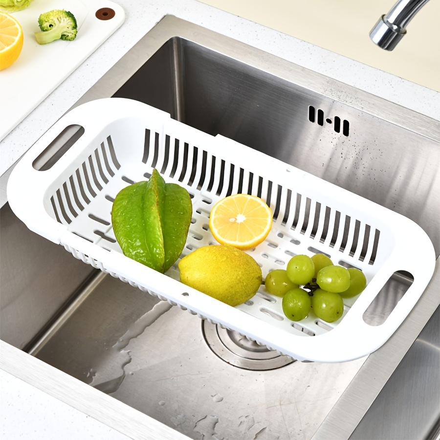 1pc collapsible colander fruits and vegetables drain basket adjustable strainer over the sink for kitchen details 3