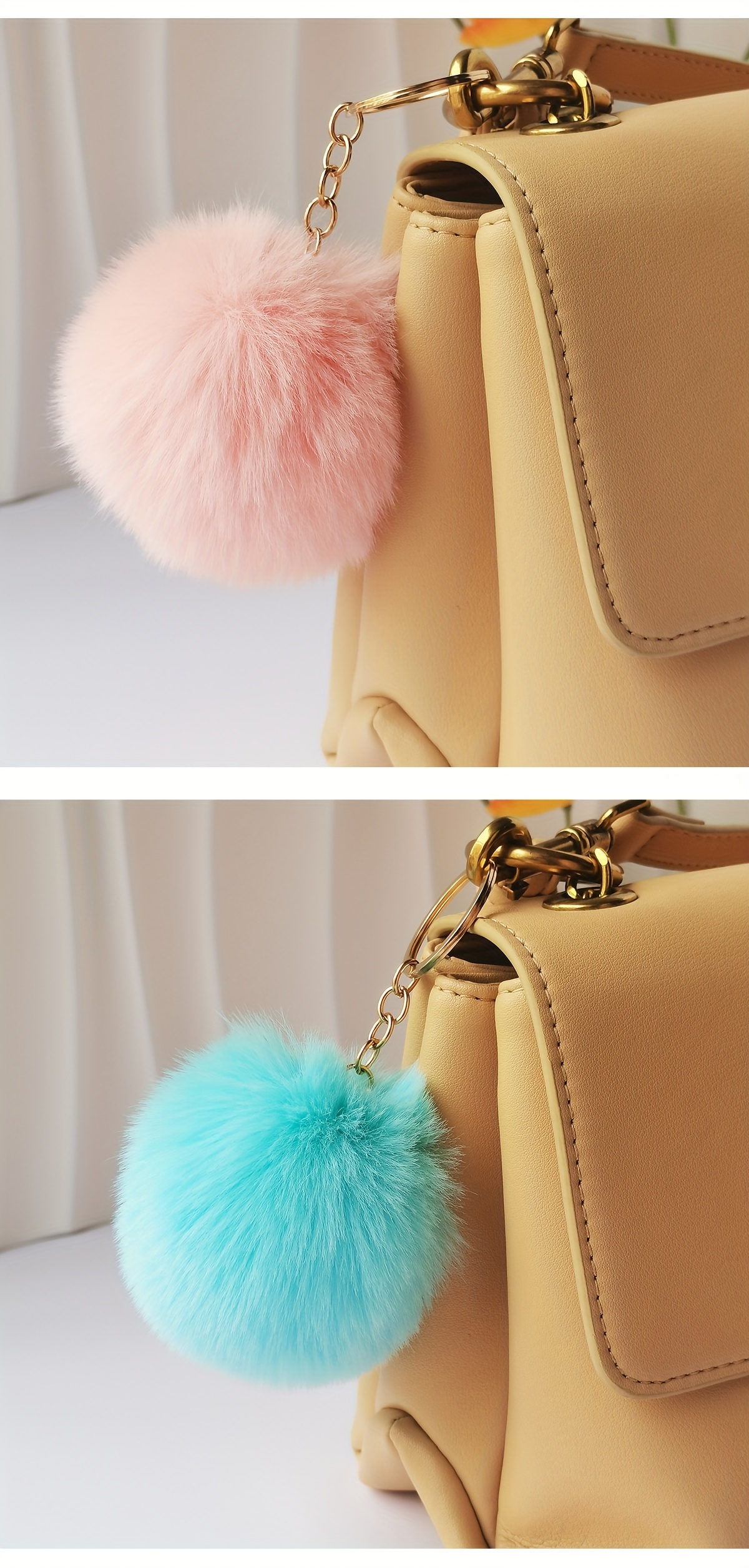 Solid Pom Pom Keychain Fluffy Key Chain Ring Purse Bag Backpack Charm  Earbud Case Cover Accessories Women Girls Gift - Jewelry & Accessories -  Temu