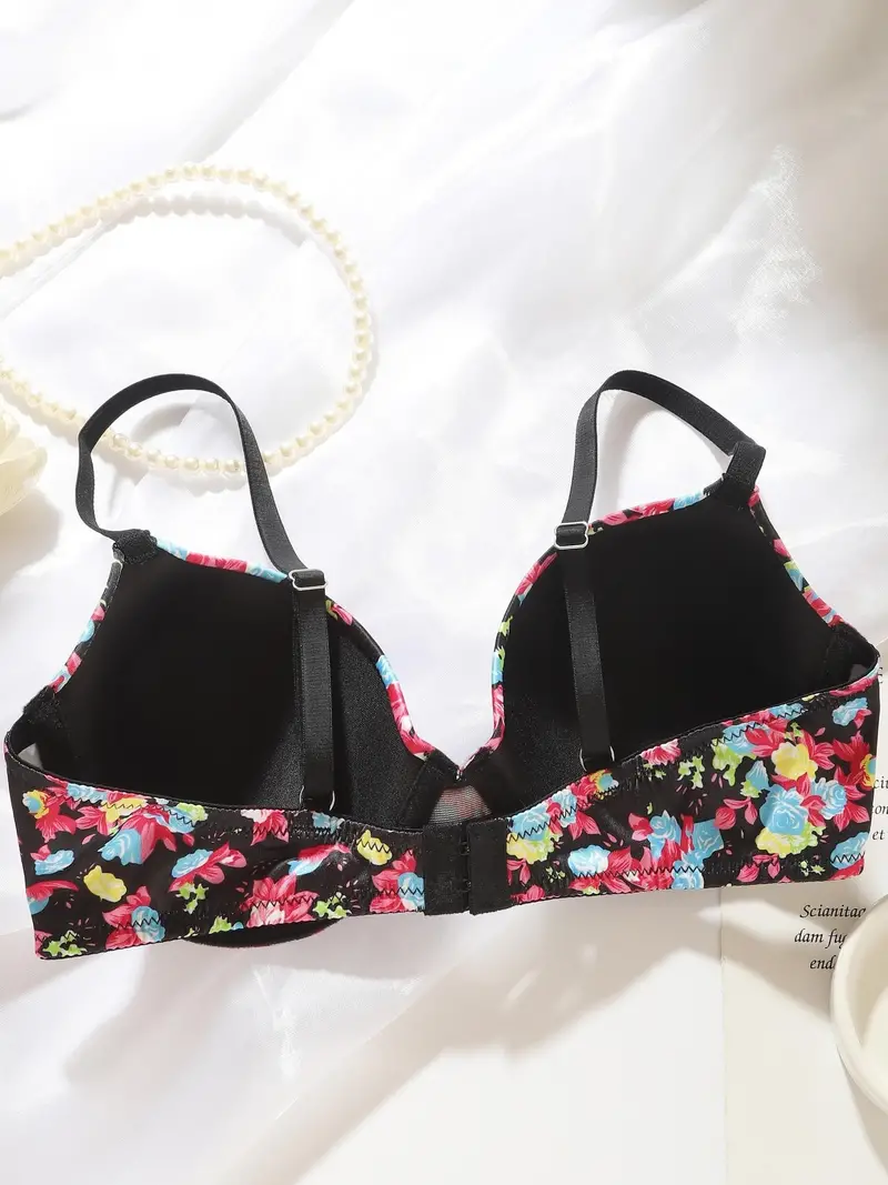 Colorful Floral Pattern Contour Bras Comfort Smooth - Temu