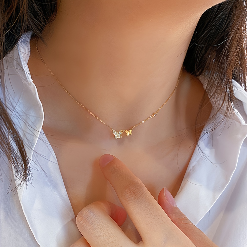 Sterling Silver Necklace with Double Butterfly Pendant