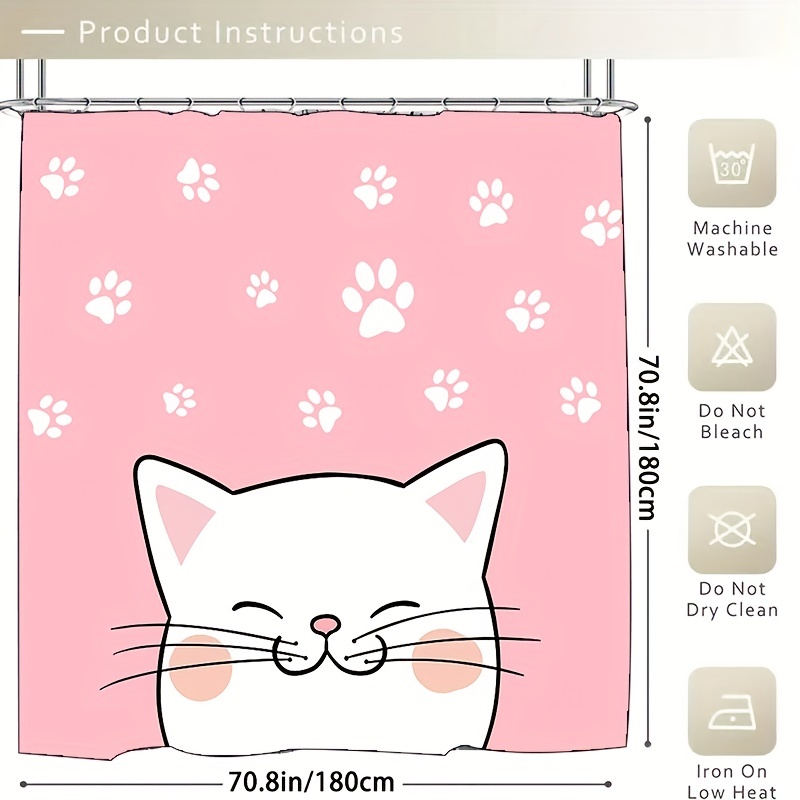 4pcs Bathroom Sets Rugs Shower Curtain, Pink Cat Pattern Shower Curtain  With 12 Hooks, Non-Slip Bathroom Rug, Toilet U-Shape Mat, Toilet Lid Cover  Pad