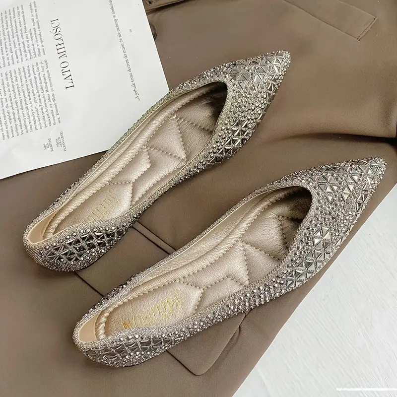Glitter Faux Rhinestone Slip On Shoes, Fashion Soft Sole Pointed Toe Flat  Shoes, Women's Footwear