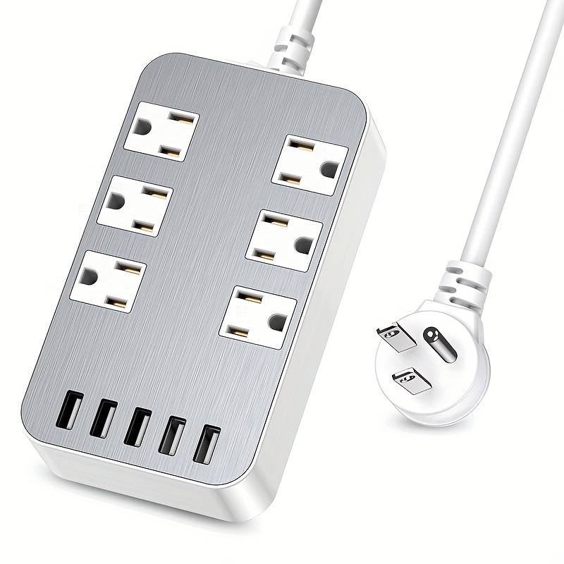 Regleta de alimentación con puertos USB, cable de extensión de 16.4 pies  con múltiples tomas, 12 tomacorrientes, 4 regletas de alimentación USB