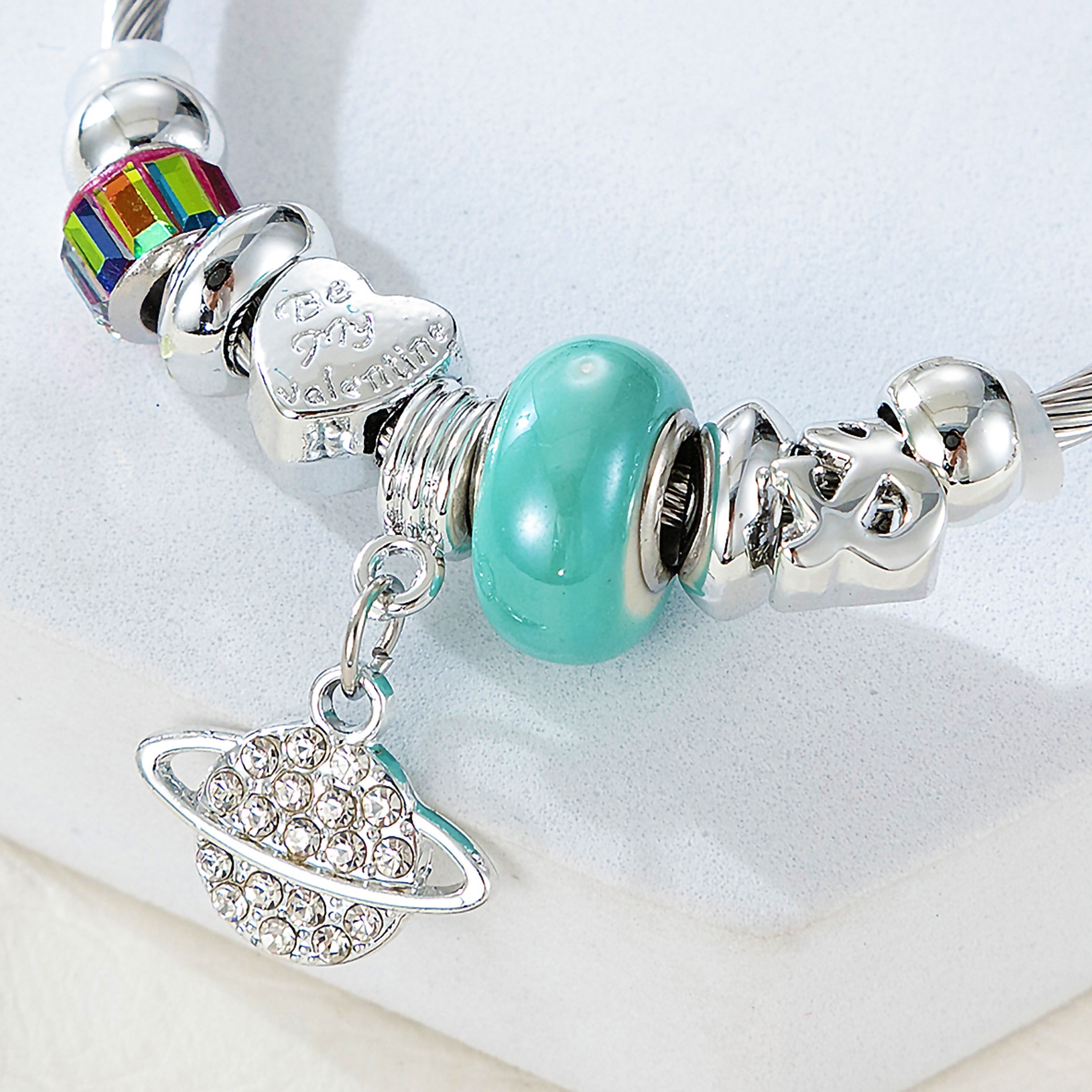 vintage style handmade diy charm beads planet inlaid shiny zircon cuff twist bangle for women jewelry gift details 0