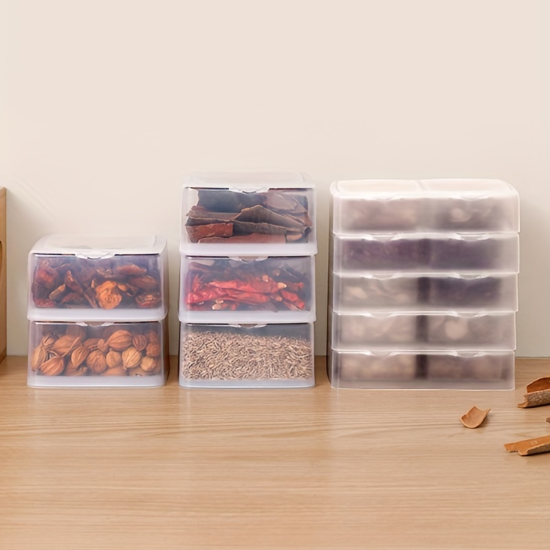 Kitchen Plastic Spice Storage Box With Lid Single Double Grid Food